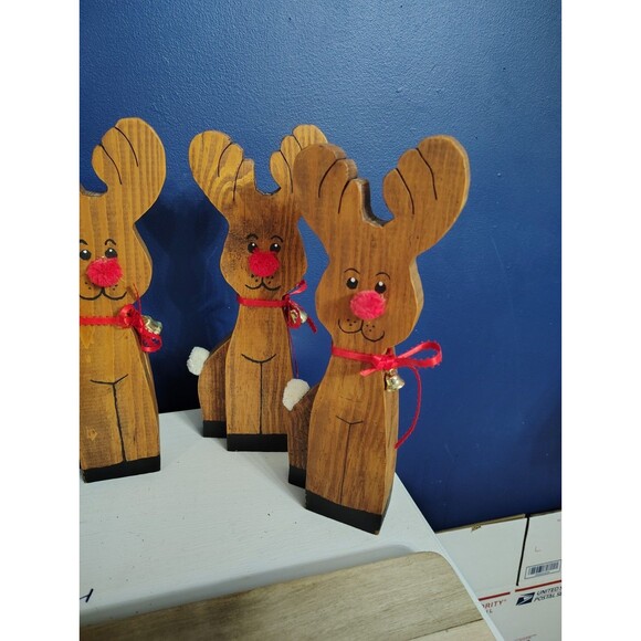 11” REINDEER Wooden SHELF Sitter Christmas Set Of 5 Handmade - Picture 2 of 8